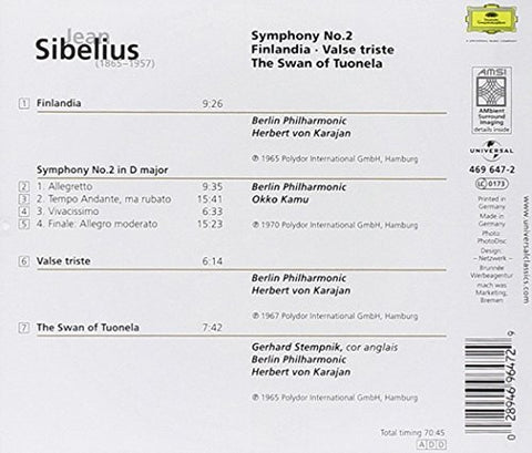 Sibelius: Symphony No. 2 / Finlandia / Valse Triste / Swan of Tuonela, Opp. 22/2,26/7,43,44 - 4452