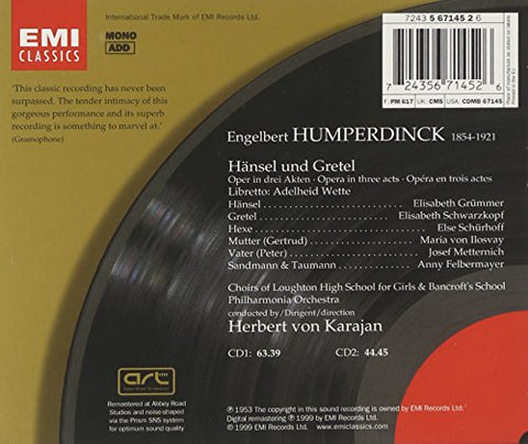 Great Recordings Of The Century - Humperdinck: Hansel Und Gretel / Karajan, Schwarzkopf, Grummer, Metternich, et al - 2580