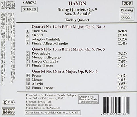 Haydn: String Quartets, Op. 9, nos. 2, 5 & 6 - 2905