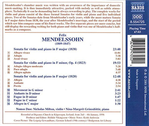 Mendelssohn: Complete Works for Violin & Piano - 9677