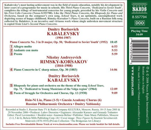 Kabelevsky: Piano Concerto No. 3; Rimsky-Korsakov: Piano Concerto - 7180